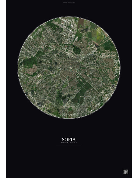 Affiche Sofia – Poster vue satellite 6km Couleur | Gravura – Fond foncé