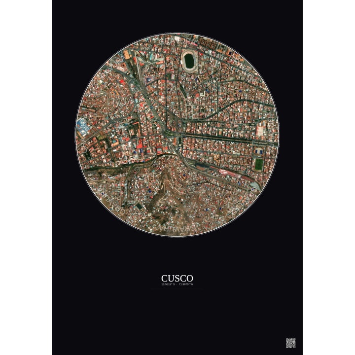 Affiche Cusco – Poster vue satellite 1km Couleur | Gravura – Fond foncé