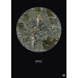 Affiche Seoul – Poster vue satellite 2.5km Couleur | Gravura – Fond foncé