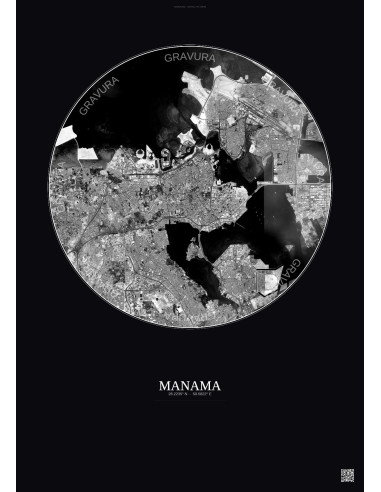 Manama Satellite View Poster 10km B&W | Gravura – Dark background