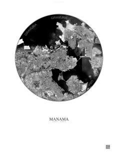 Affiche Manama – Poster vue satellite 10km N&B | Gravura – Fond clair