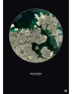 Affiche Manama – Poster vue satellite 10km Couleur | Gravura – Fond foncé