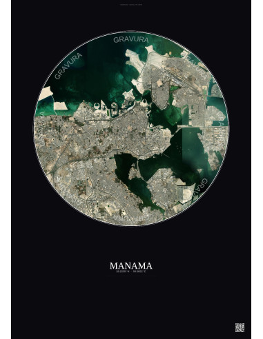 Affiche Manama – Poster vue satellite 10km Couleur | Gravura – Fond foncé