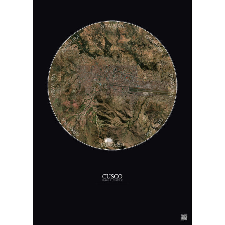 Affiche Cusco – Poster vue satellite 5km Couleur | Gravura – Fond foncé