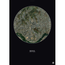 Affiche Seoul – Poster vue satellite 6km Couleur | Gravura – Fond foncé
