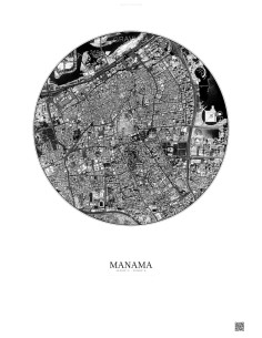 Affiche Manama – Poster vue satellite 2.5km N&B | Gravura – Fond clair
