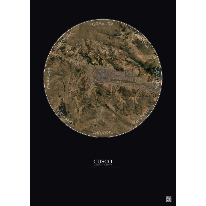 Affiche Cusco – Poster vue satellite 10km Couleur | Gravura – Fond foncé