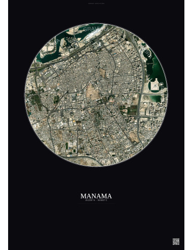 Affiche Manama – Poster vue satellite 2.5km Couleur | Gravura – Fond foncé