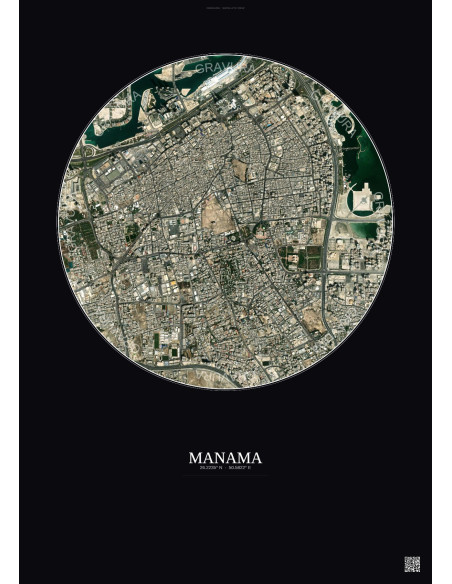 Affiche Manama – Poster vue satellite 2.5km Couleur | Gravura – Fond foncé