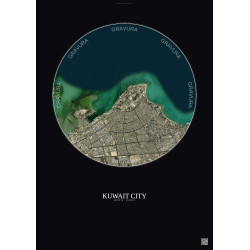Affiche Kuwait City – Poster vue satellite 10km Couleur | Gravura – Fond foncé