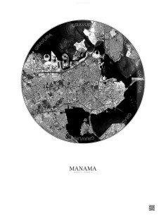 Affiche Manama – Poster vue satellite 6km N&B | Gravura – Fond clair