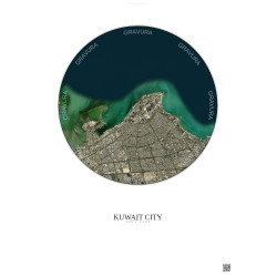 Affiche Kuwait City – Poster vue satellite 10km Couleur | Gravura – Fond clair