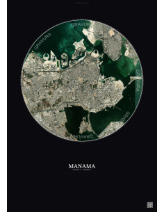 Affiche Manama – Poster vue satellite 6km Couleur | Gravura – Fond foncé