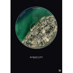Affiche Kuwait City – Poster vue satellite 2.5km Couleur | Gravura – Fond foncé