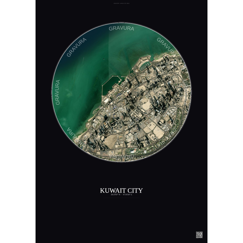 Affiche Kuwait City – Poster vue satellite 2.5km Couleur | Gravura – Fond foncé