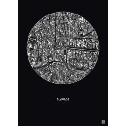 Cusco Satellite View Poster 0.5km B&W | Gravura – Dark background