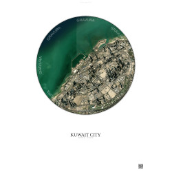 Affiche Kuwait City – Poster vue satellite 2.5km Couleur | Gravura – Fond clair