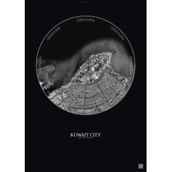 Affiche Kuwait City – Poster vue satellite 6km N&B | Gravura – Fond foncé