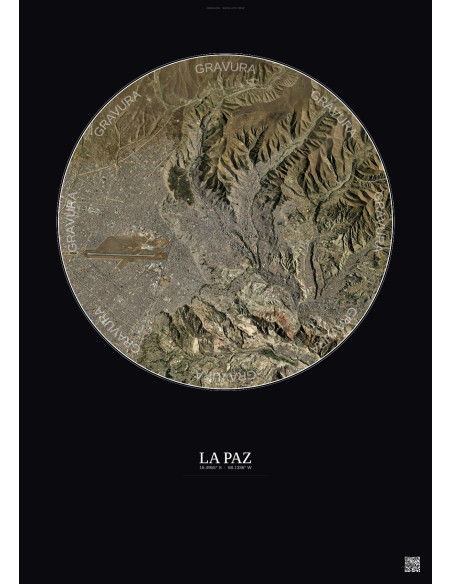 Affiche La Paz – Poster vue satellite 10km Couleur | Gravura – Fond foncé