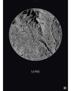 Affiche La Paz – Poster vue satellite 2.5km N&B | Gravura – Fond foncé