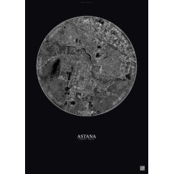 Affiche Astana – Poster vue satellite 10km N&B | Gravura – Fond foncé