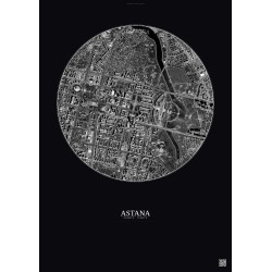 Affiche Astana – Poster vue satellite 2.5km N&B | Gravura – Fond foncé
