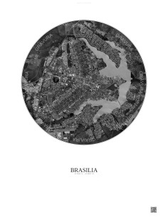 Affiche Brasilia – Poster vue satellite 10km N&B | Gravura – Fond clair