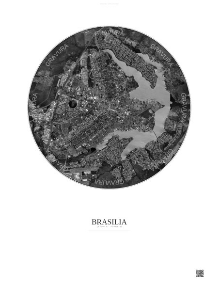 Brasilia Satellite View Poster 10km B&W | Gravura – Light background