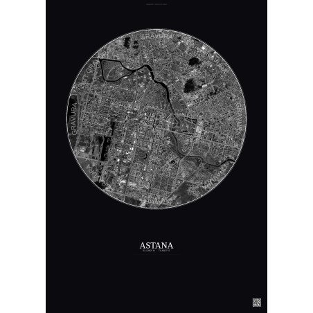 Affiche Astana – Poster vue satellite 6km N&B | Gravura – Fond foncé