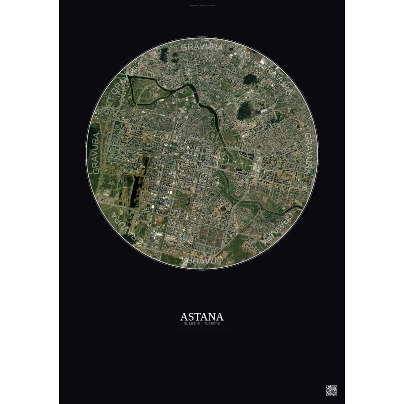 Affiche Astana – Poster vue satellite 6km Couleur | Gravura – Fond foncé