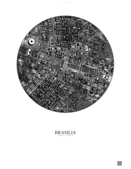 Affiche Brasilia – Poster vue satellite 2.5km N&B | Gravura – Fond clair