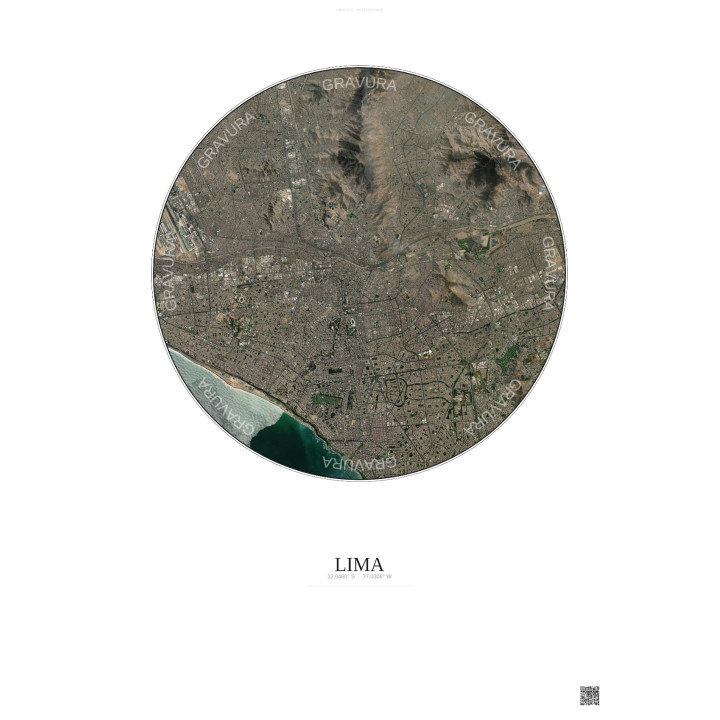 Affiche Lima – Poster vue satellite 10km Couleur | Gravura – Fond clair