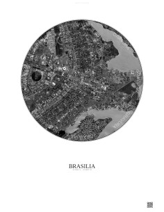 Affiche Brasilia – Poster vue satellite 6km N&B | Gravura – Fond clair