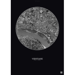 Affiche Vientiane – Poster vue satellite 2.5km N&B | Gravura – Fond foncé