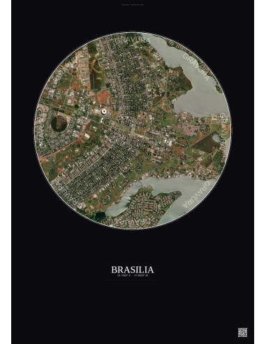 Affiche Brasilia – Poster vue satellite 6km Couleur | Gravura – Fond foncé