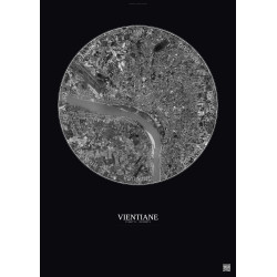 Affiche Vientiane – Poster vue satellite 6km N&B | Gravura – Fond foncé