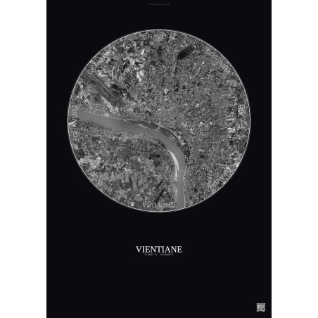 Affiche Vientiane – Poster vue satellite 6km N&B | Gravura – Fond foncé