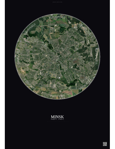 Minsk Satellite View Poster 10km Color | Gravura – Dark background