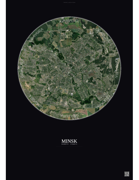 Minsk Satellite View Poster 10km Color | Gravura – Dark background