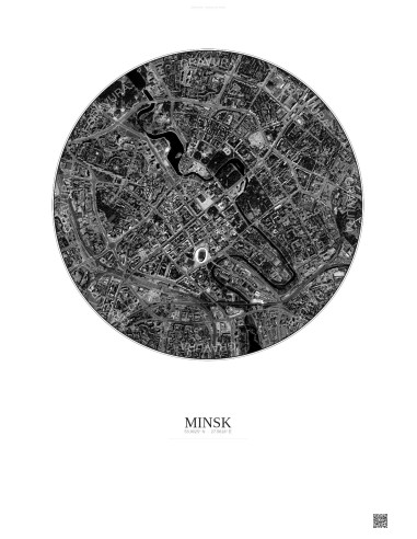 Affiche Minsk – Poster vue satellite 2.5km N&B | Gravura – Fond clair