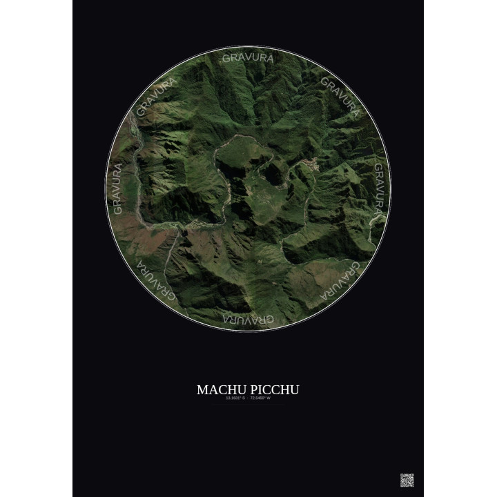 Affiche Machu Picchu – Poster vue satellite 5km Couleur | Gravura – Fond foncé