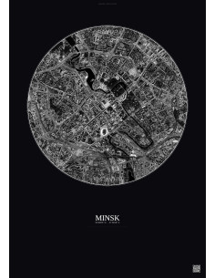 Affiche Minsk – Poster vue satellite 2.5km N&B | Gravura – Fond foncé
