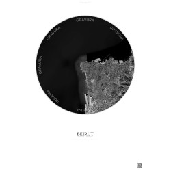 Affiche Beirut – Poster vue satellite 10km N&B | Gravura – Fond clair