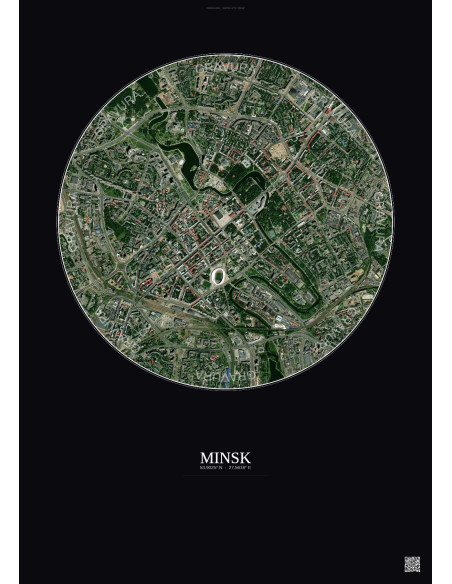 Affiche Minsk – Poster vue satellite 2.5km Couleur | Gravura – Fond foncé