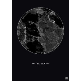 Affiche Machu Picchu – Poster vue satellite 1km N&B | Gravura – Fond foncé