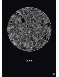 Affiche Minsk – Poster vue satellite 6km N&B | Gravura – Fond foncé