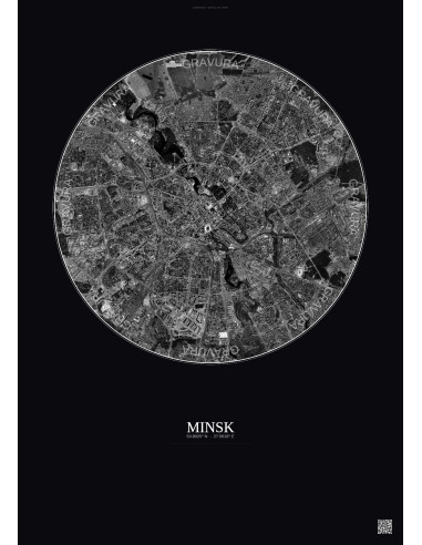 Minsk Satellite View Poster 6km B&W | Gravura – Dark background