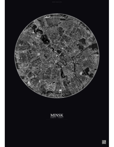 Minsk Satellite View Poster 6km B&W | Gravura – Dark background