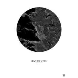 Affiche Machu Picchu – Poster vue satellite 0.5km N&B | Gravura – Fond clair