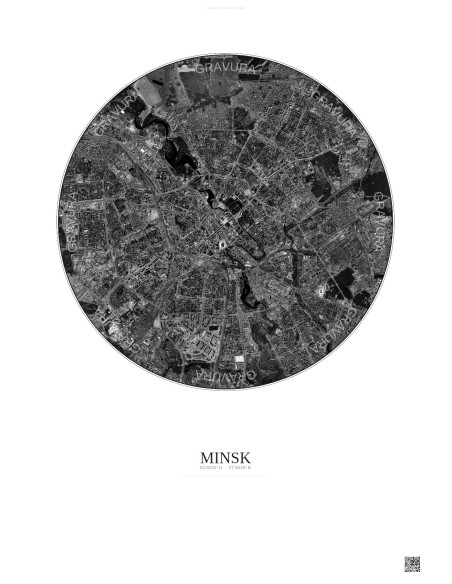 Minsk Satellite View Poster 6km B&W | Gravura – Light background